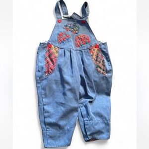 Blue and Red Floral Embroidered Overalls with Adjustable Straps